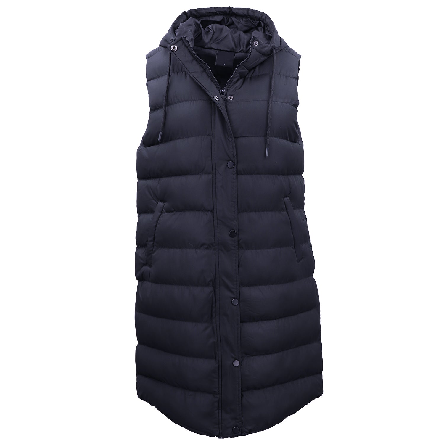 Women's Longline Padded Vest Hooded Jacket Puffer Puffy Quilted Zip Coat Gilet, Navy, 16 - Image 2