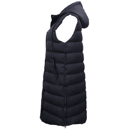 Women's Longline Padded Vest Hooded Jacket Puffer Puffy Quilted Zip Coat Gilet, Navy, 16 - Image 3
