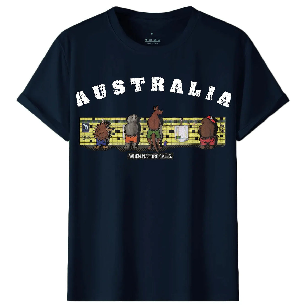 Adult 100% Cotton T Shirt Australia When Nature Calls Souvenir Tee Fun Tops Gift, Navy, M