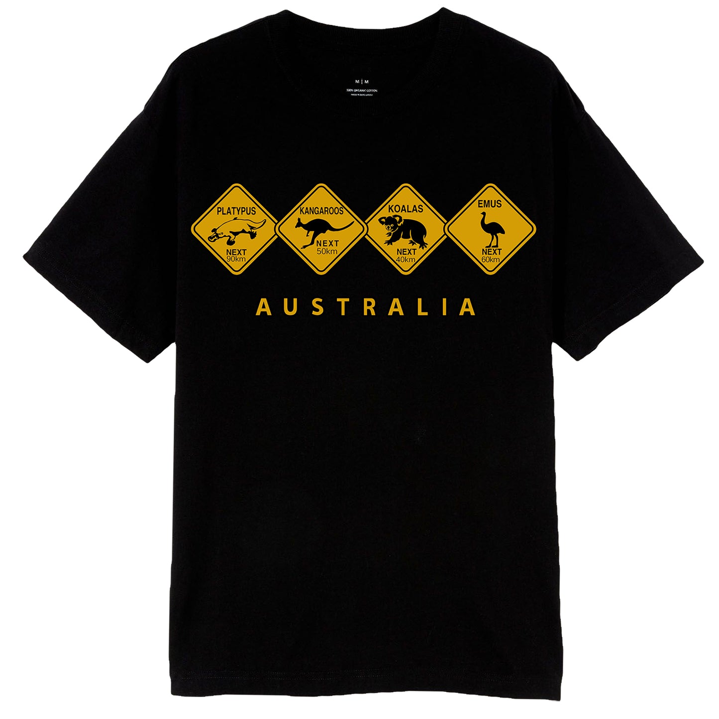 Adult Unisex 100% Cotton T Shirt Australia Wildlife Road Sign Souvenir Tee Tops, Black, M - Image 2