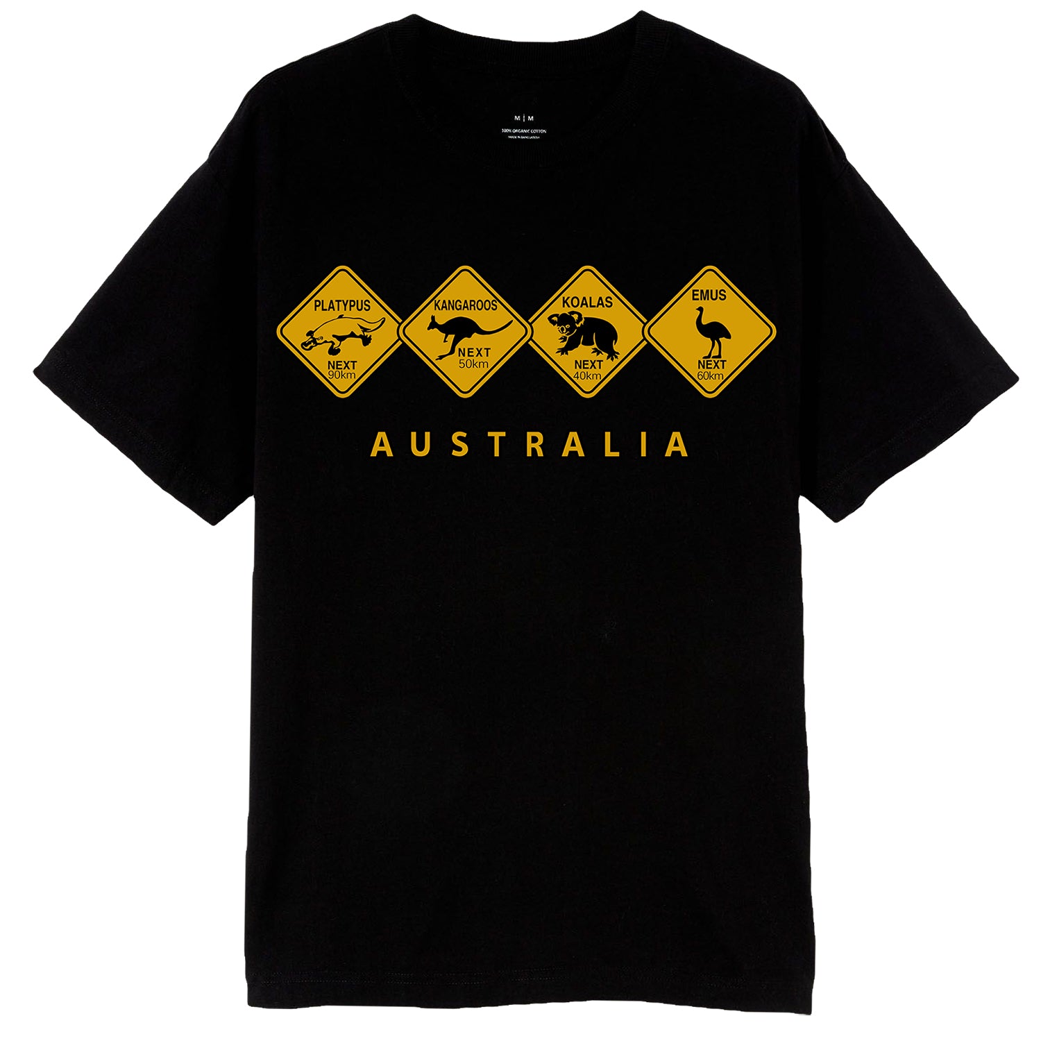 Adult Unisex 100% Cotton T Shirt Australia Wildlife Road Sign Souvenir Tee Tops, Black, M - Image 2