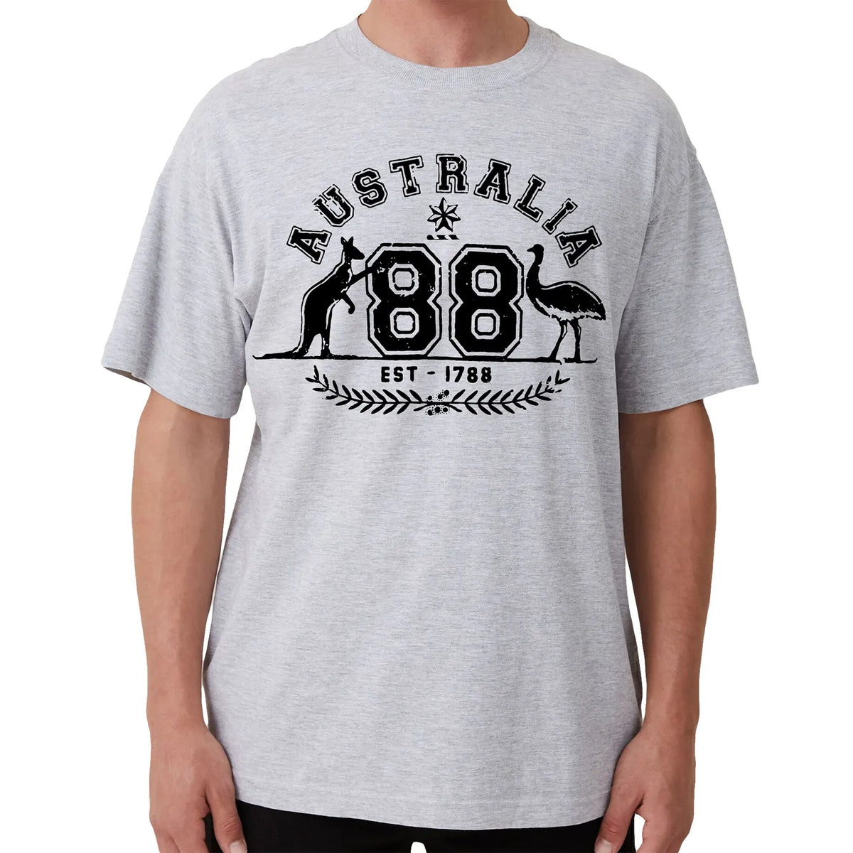 Adult Unisex 100% Cotton T Shirt Australia Kangaroo Emu Aussie Souvenir Tee Tops, Grey, M