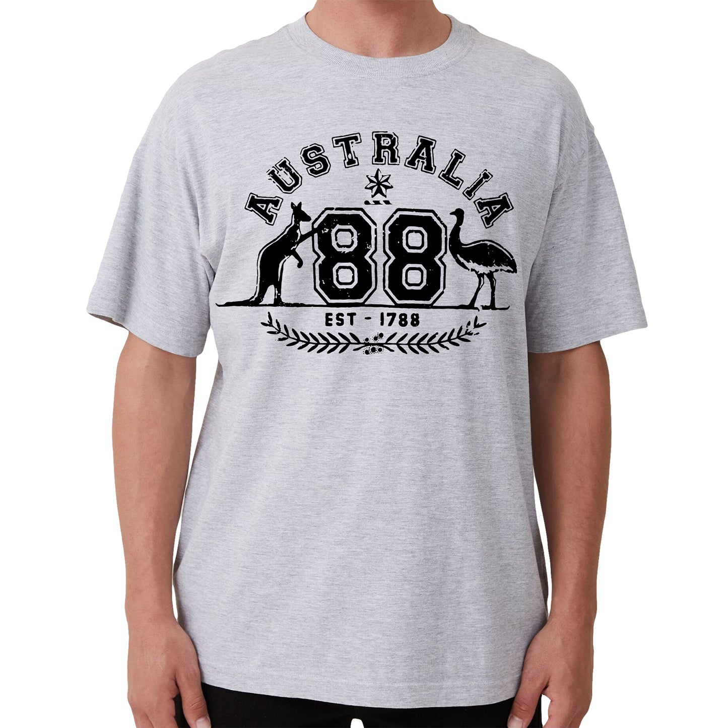 Adult Unisex 100% Cotton T Shirt Australia Kangaroo Emu Aussie Souvenir Tee Tops, Grey, L