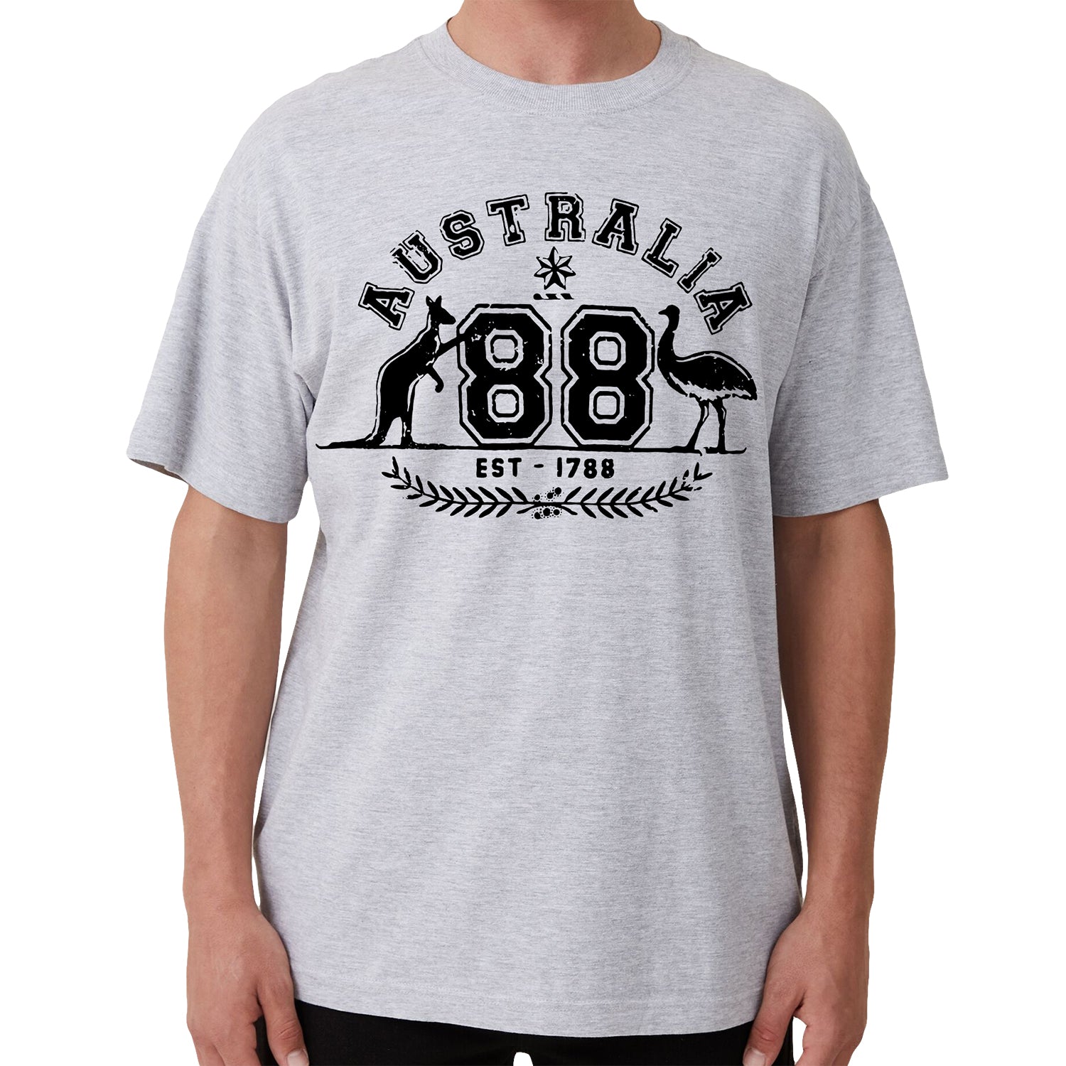 Adult Unisex 100% Cotton T Shirt Australia Kangaroo Emu Aussie Souvenir Tee Tops, Grey, L