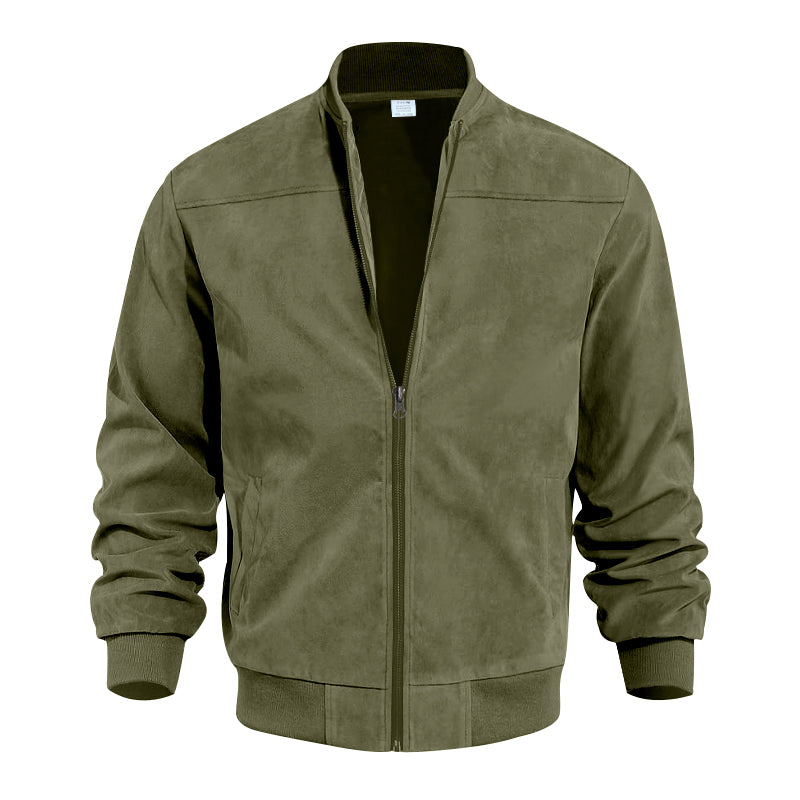 Men's Varsity Bomber Flight Jacket Breathable Windbreaker Zip Coat Faux Leather, Green, L - Image 4