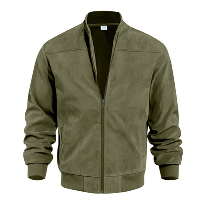 Men's Varsity Bomber Flight Jacket Breathable Windbreaker Zip Coat Faux Leather, Green, L - Image 4