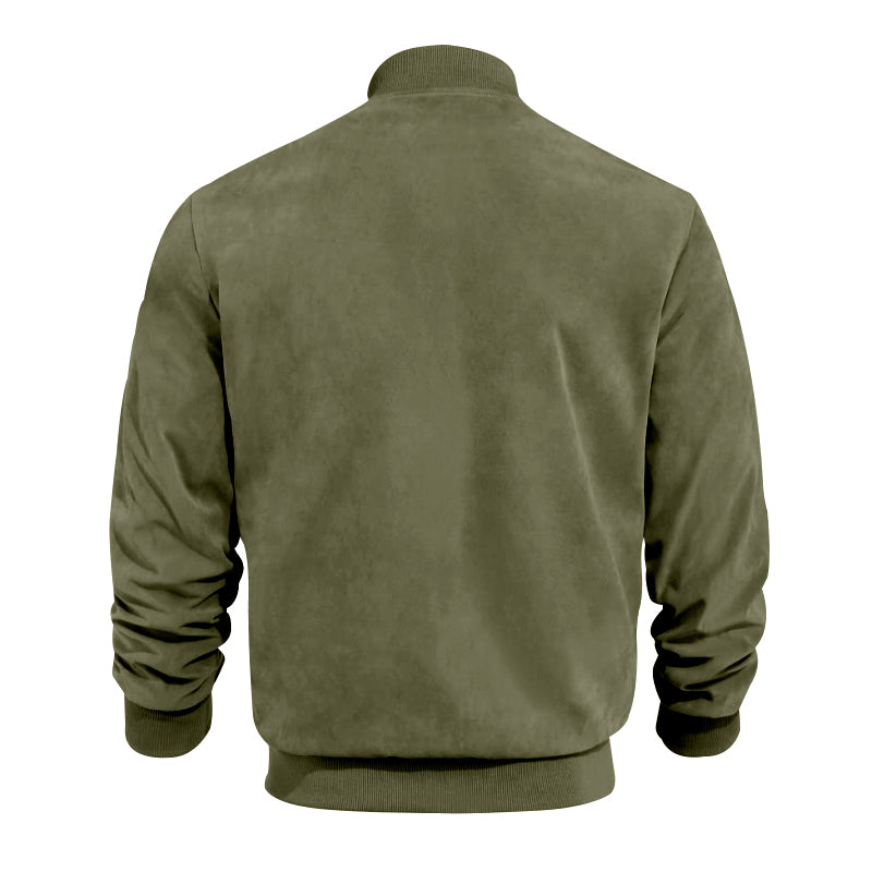 Men's Varsity Bomber Flight Jacket Breathable Windbreaker Zip Coat Faux Leather, Green, L - Image 5