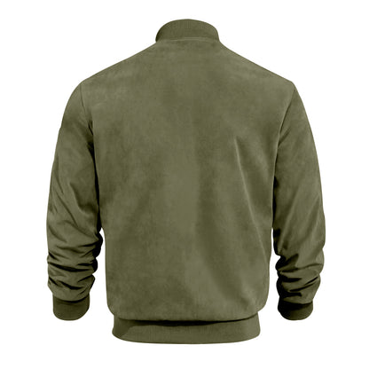 Men's Varsity Bomber Flight Jacket Breathable Windbreaker Zip Coat Faux Leather, Green, L - Image 5
