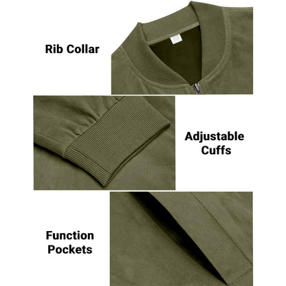 Men's Varsity Bomber Flight Jacket Breathable Windbreaker Zip Coat Faux Leather, Green, L - Image 6