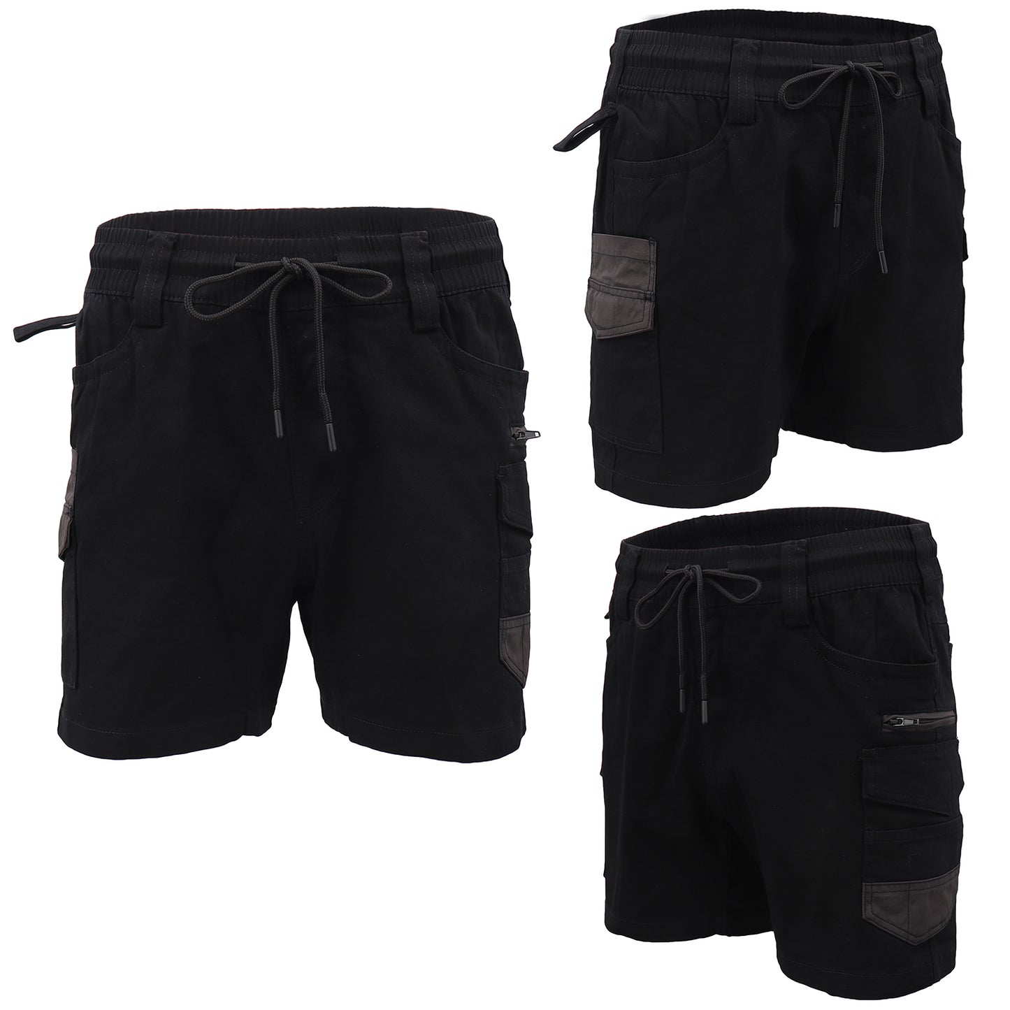 Mens Cargo Cotton Work Shorts 10 Pockets Tradies Utility Pants Workwear Trousers, Black, 38