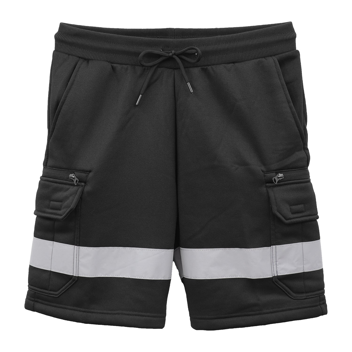 Hi Vis Fleece Work Cargo Shorts w Reflective Tape Workwear Tradie Utility Pants, Black, S - Image 4