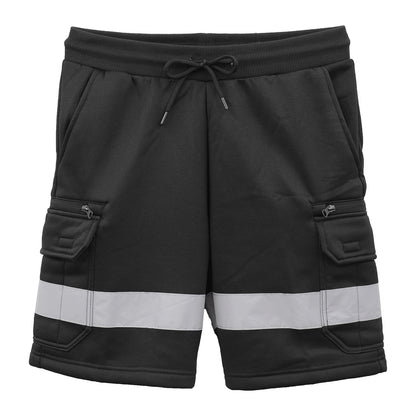 Hi Vis Fleece Work Cargo Shorts w Reflective Tape Workwear Tradie Utility Pants, Black, M - Image 4