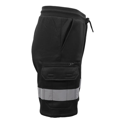 Hi Vis Fleece Work Cargo Shorts w Reflective Tape Workwear Tradie Utility Pants, Black, L - Image 3