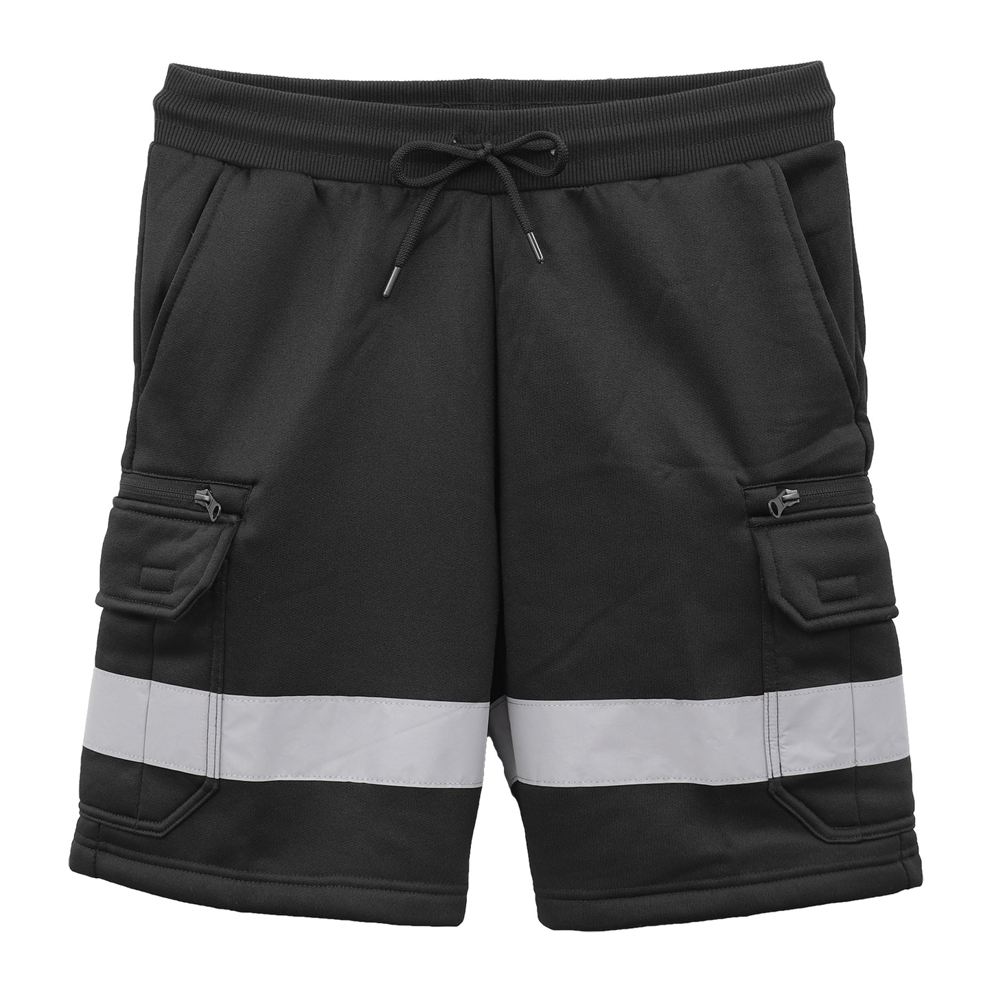 Hi Vis Fleece Work Cargo Shorts w Reflective Tape Workwear Tradie Utility Pants, Black, L - Image 4