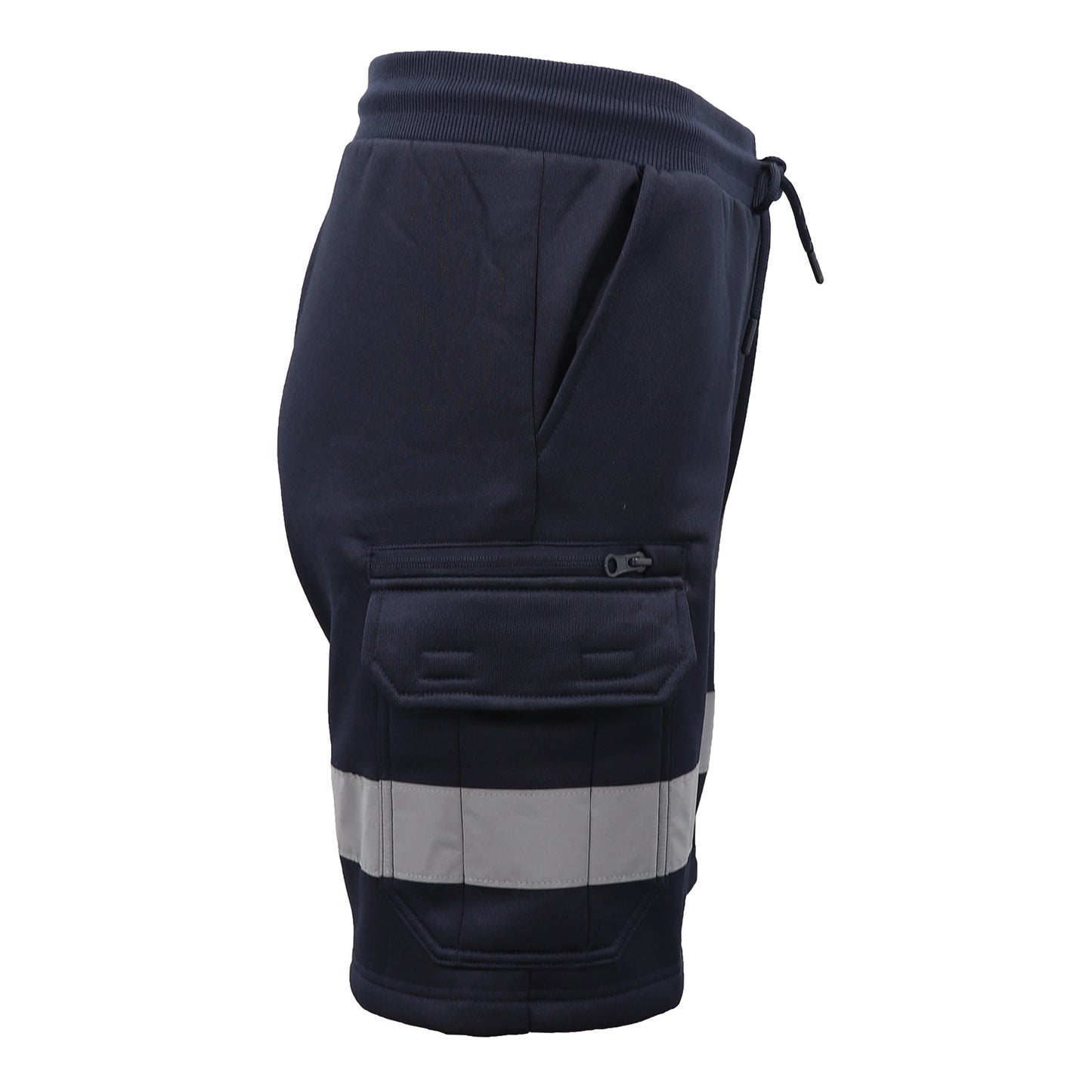 Hi Vis Fleece Work Cargo Shorts w Reflective Tape Workwear Tradie Utility Pants, Navy, S - Image 3