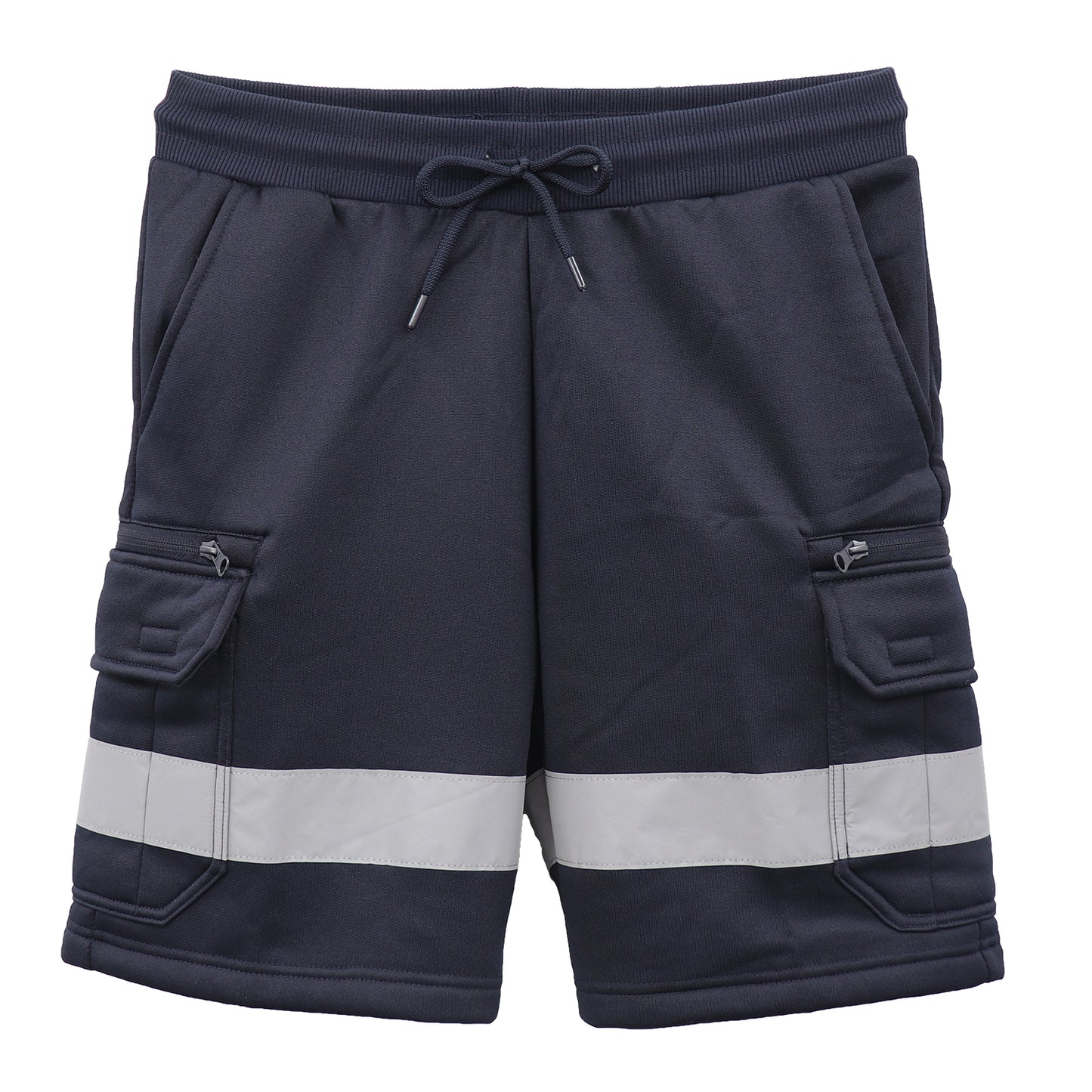 Hi Vis Fleece Work Cargo Shorts w Reflective Tape Workwear Tradie Utility Pants, Navy, S - Image 4