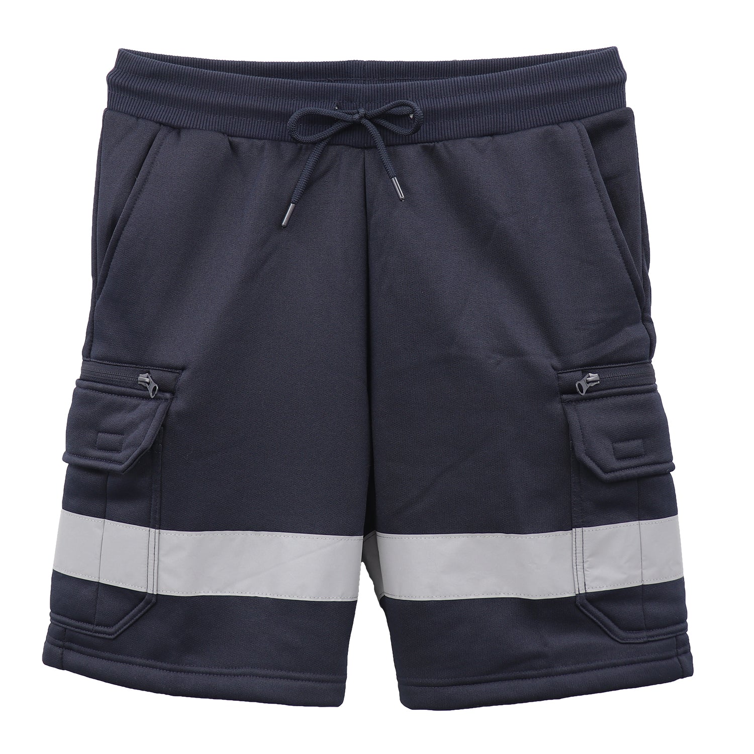 Hi Vis Fleece Work Cargo Shorts w Reflective Tape Workwear Tradie Utility Pants, Navy, S - Image 4