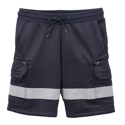 Hi Vis Fleece Work Cargo Shorts w Reflective Tape Workwear Tradie Utility Pants, Navy, S - Image 4