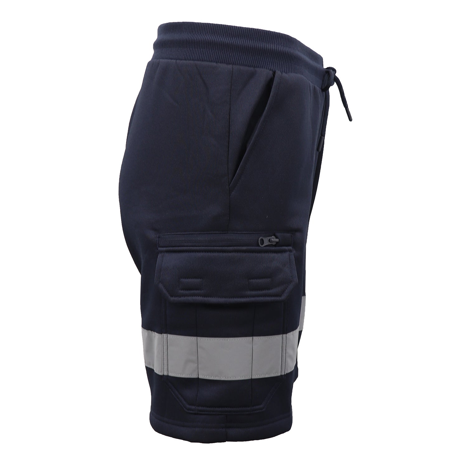 Hi Vis Fleece Work Cargo Shorts w Reflective Tape Workwear Tradie Utility Pants, Navy, L - Image 3