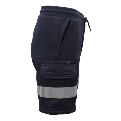 Hi Vis Fleece Work Cargo Shorts w Reflective Tape Workwear Tradie Utility Pants, Navy, L - Image 3