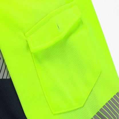 HI VIS Long Sleeve Polo Shirt Reflective Tape Safety Tradie Work Wear Tops Tee, Fluro Yellow / Navy, 3XL - Image 3