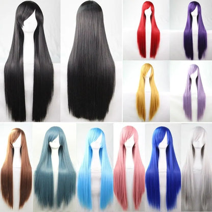 New 80cm Straight Sleek Long Full Hair Wigs w Side Bangs Cosplay Costume Womens, White - Image 2