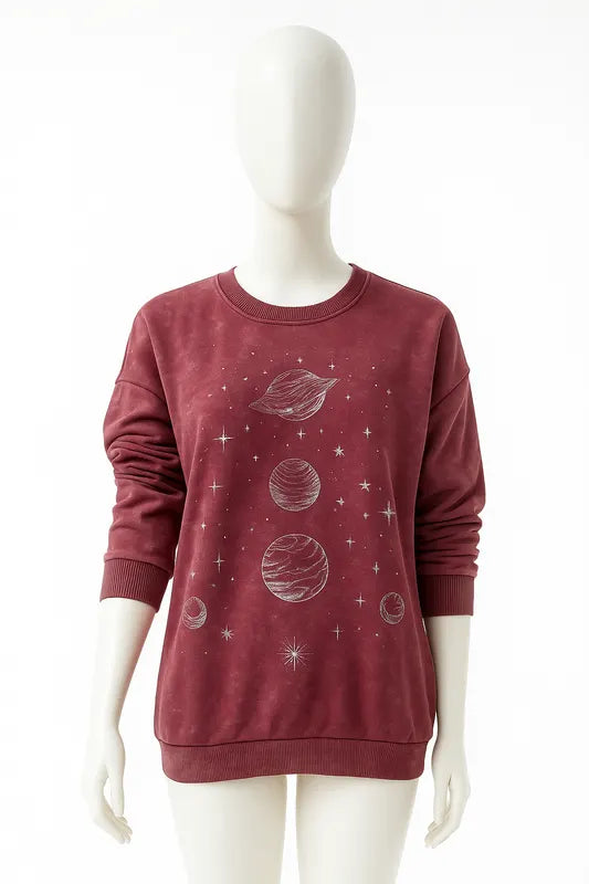 Mineral Wash Graphic Sweatshirt Burgundy XL