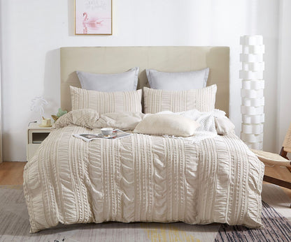 Tufted Boho Striped Embroidery Quilt/Doona/Duvet Cover Set - King Size