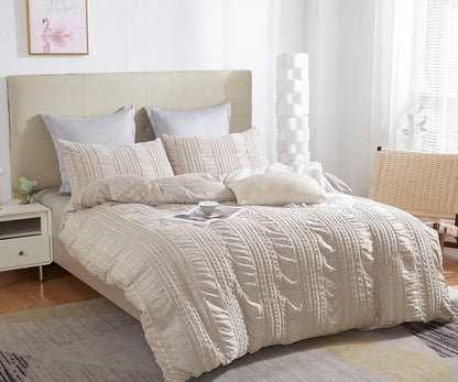 Tufted Boho Striped Embroidery Quilt/Doona/Duvet Cover Set - King Size - Image 2