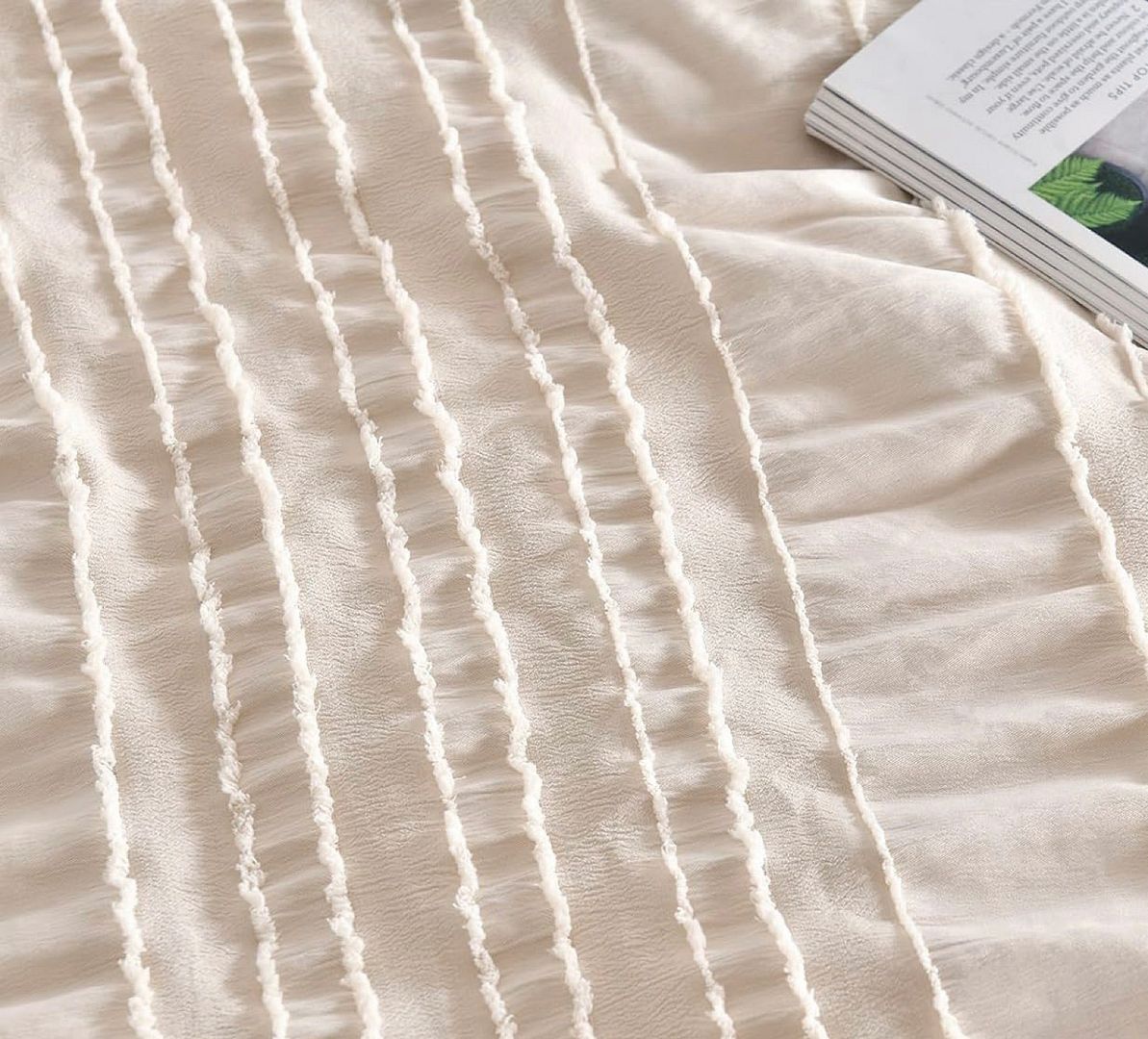 Tufted Boho Striped Embroidery Quilt/Doona/Duvet Cover Set - Super King Size - Image 5