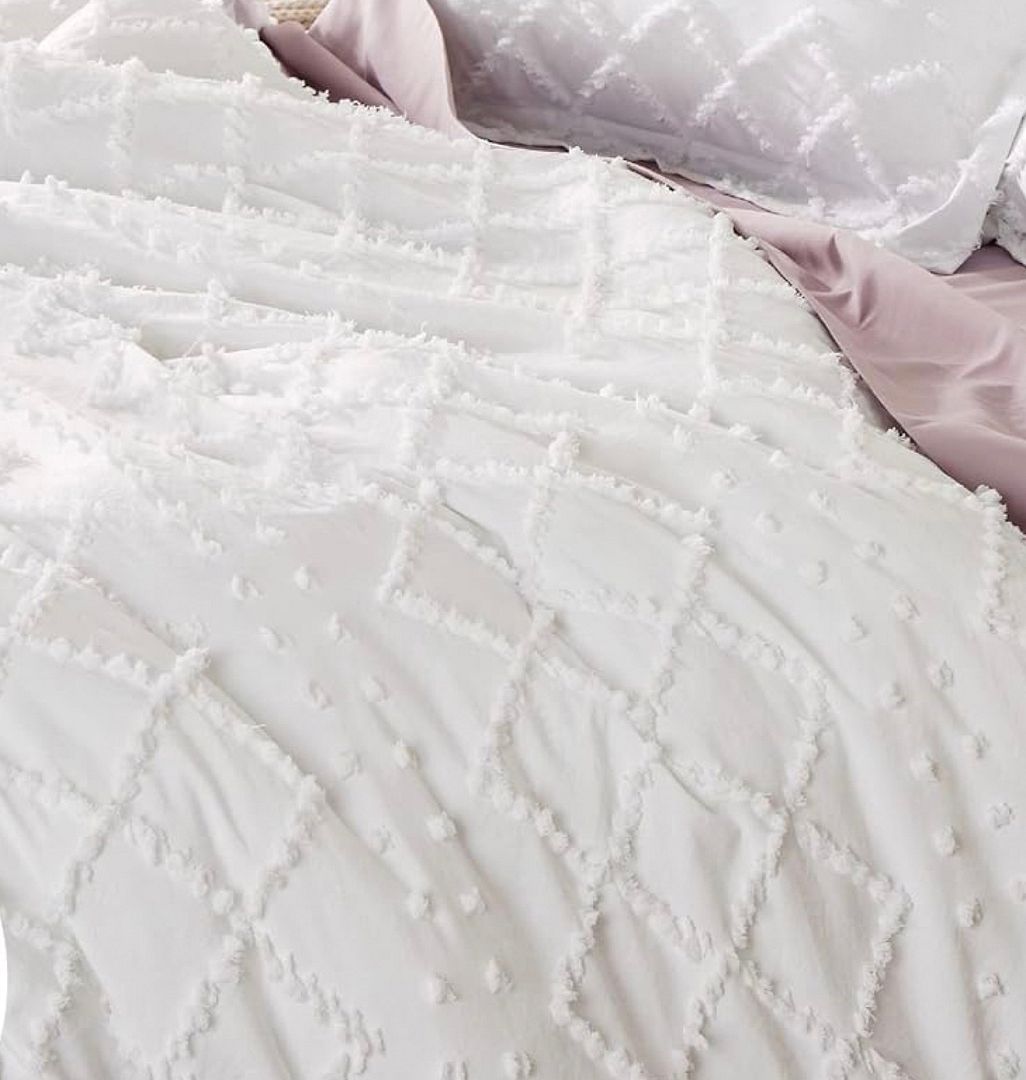 Tufted Boho Embroidery Quilt/Doona/Duvet Cover Set - White - King Size - Image 4