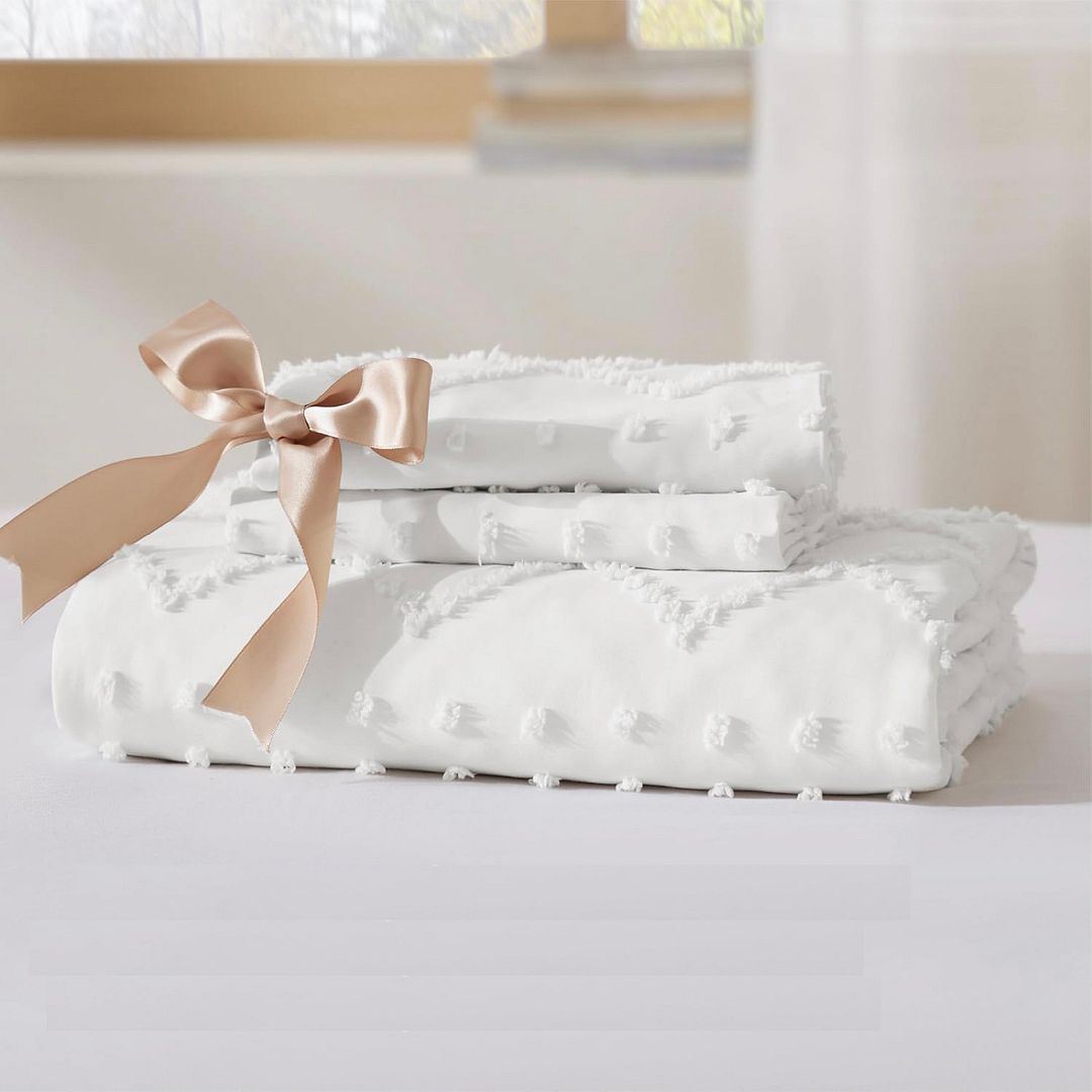 Tufted Boho Embroidery Quilt/Doona/Duvet Cover Set - White - Queen Size - Image 6
