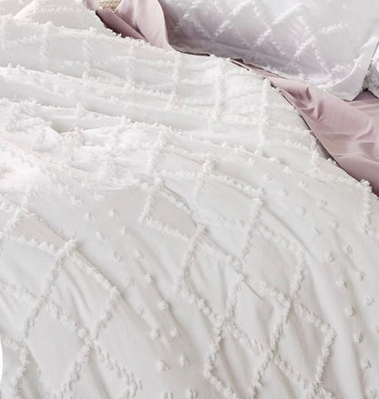 Tufted Boho Embroidery Quilt/Doona/Duvet Cover Set - White - Super King Size - Image 4