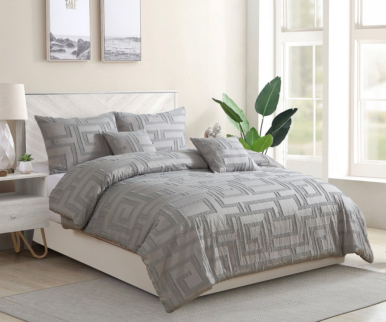 Tufted Jacquard Quilt/Doona/Duvet Cover Set - Grey - King Size - Image 2