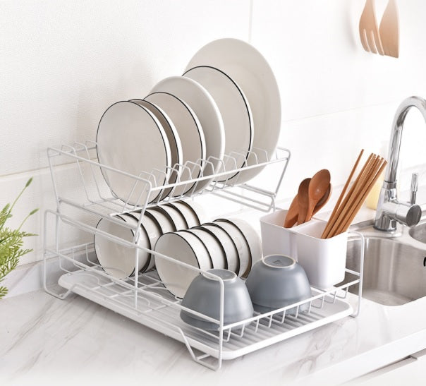 2 Tier Dish Drainer with Cutlery Holder White - Image 2