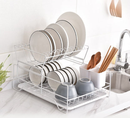 2 Tier Dish Drainer with Cutlery Holder White - Image 2