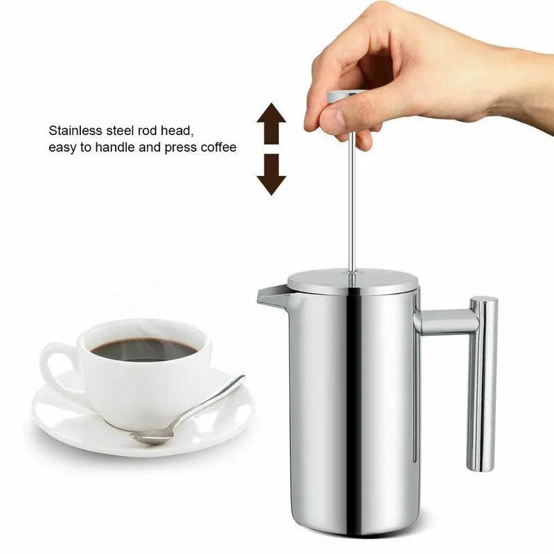 Silver French Press Coffee Maker 1000ml with Coffee Bean Can + Extra Filter Gift Set - Image 4