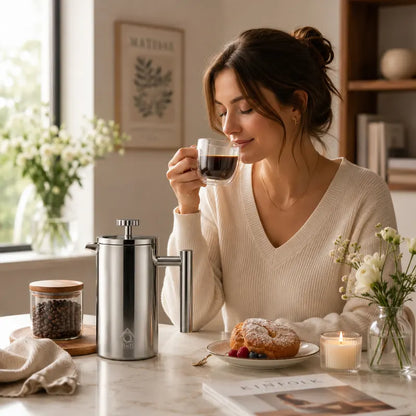Silver French Press Coffee Maker 1000ml with Coffee Bean Can + Extra Filter Gift Set - Image 5