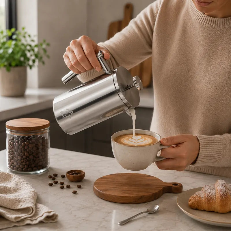 Silver French Press Coffee Maker 1000ml with Coffee Bean Can + Extra Filter Gift Set - Image 7