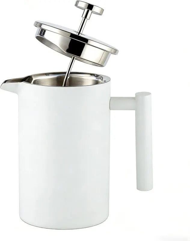 White French Press Coffee Maker 1000ml with Coffee Bean Can + Extra Filter Gift Set - Image 3