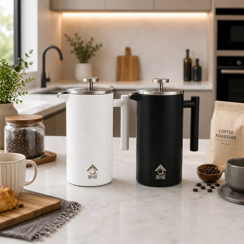 White French Press Coffee Maker 1000ml with Coffee Bean Can + Extra Filter Gift Set - Image 8