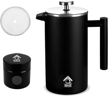 Black French Press Coffee Maker 350ml with Coffee Bean Can + Extra Filter Gift Set