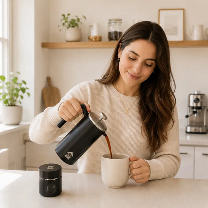 Black French Press Coffee Maker 350ml with Coffee Bean Can + Extra Filter Gift Set - Image 5