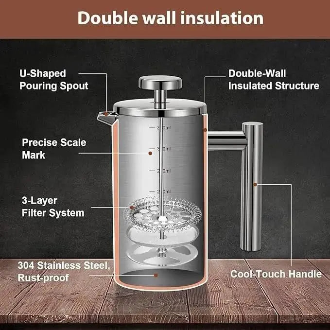 Black French Press Coffee Maker 350ml with Coffee Bean Can + Extra Filter Gift Set - Image 6