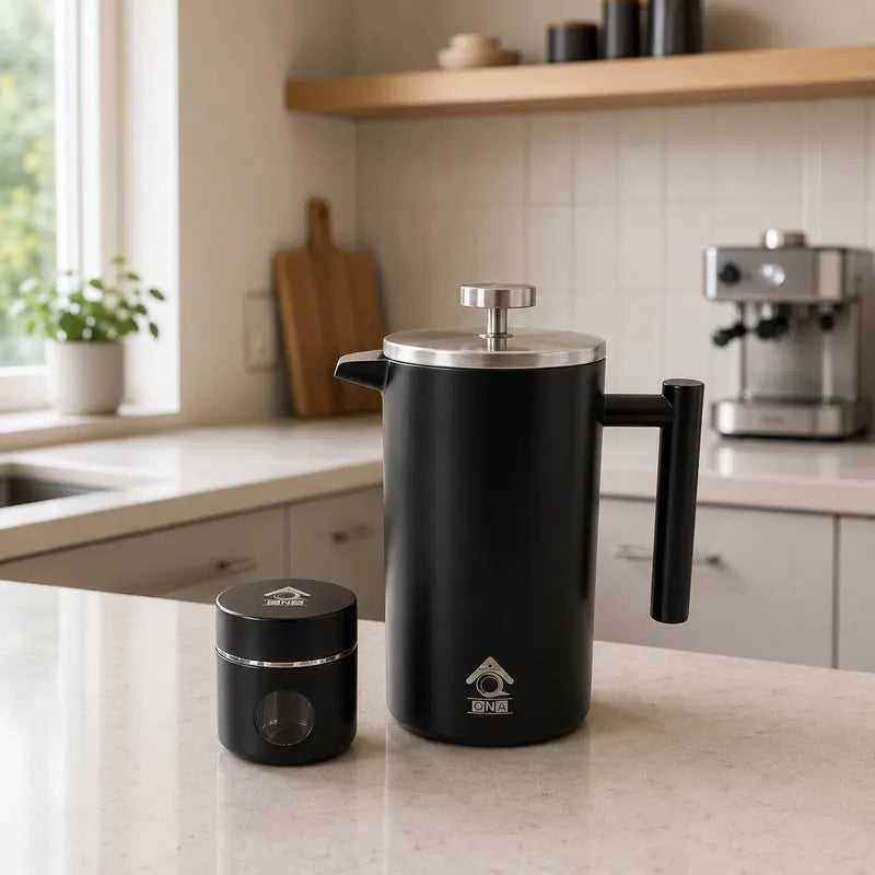 Black French Press Coffee Maker 350ml with Coffee Bean Can + Extra Filter Gift Set - Image 7