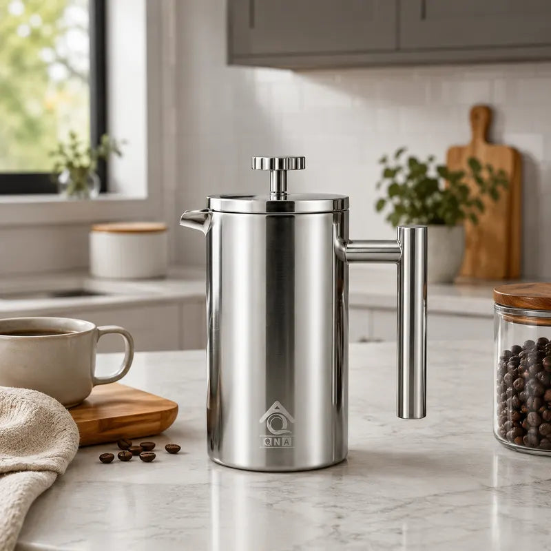 Silver French Press Coffee Maker 350ml with Coffee Bean Can + Extra Filter Gift Set - Image 5