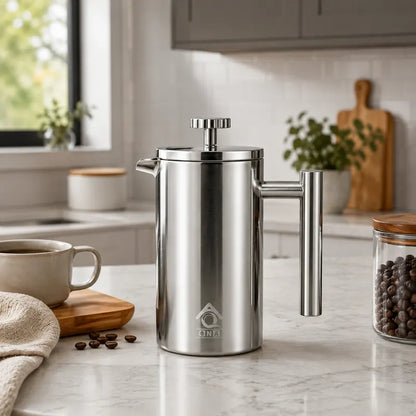 Silver French Press Coffee Maker 350ml with Coffee Bean Can + Extra Filter Gift Set - Image 5