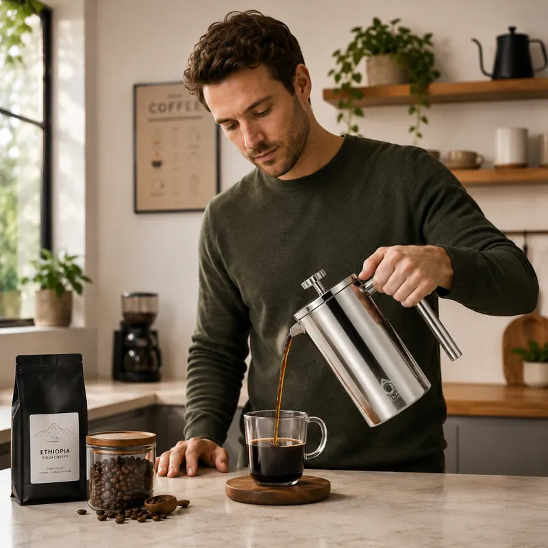 Silver French Press Coffee Maker 350ml with Coffee Bean Can + Extra Filter Gift Set - Image 7