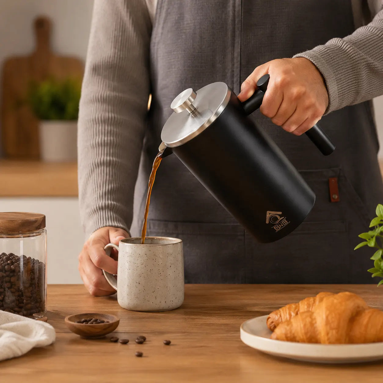 Black French Press Coffee Maker Plunger 1000ml - Image 3