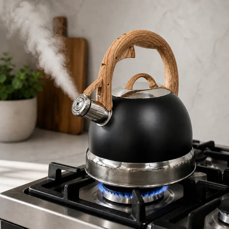 2.9L Whistling Kettle Stainless Steel Foldable Handle Camping Home Office Black - Image 2